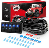 16AWG 14AWG 12AWG LED Light Bar Wiring Harness Kit 12V On/Off 5 Gang Rocker Switch Panel Power Relay Blade Fuse 5Pin Toggle Switches for Cars Boat ATV Trucks-10 Leads