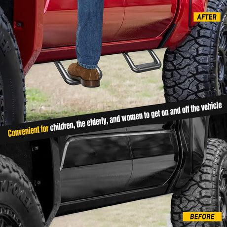 Universal Side Step Slip-Proof Aluminum Side Hoop Steps Nerf Bars Assembly Black 4 Pcs for Chevy (Chevrolet) Ford Toyota GMC Dodge RAM (Drilling Required)