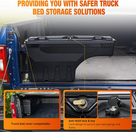 Truck Bed Tool Box Left Drivers Side Truck Tool Box Fit for Dodge Ram 1500 2500 3500 2002-2018 ABS Swing Case Truck Bed Storage Box w Lockable Lid Waterproof Wheel Well Toolbox, without Rambox