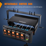 5 Gang Rocker Switch Box 12V SPST ON Off Toggle Switches PD Type C and QC 3.0 USB Sockcet Voltmeter LED Light Waterproof Aluminum Mount Bracket Panel DIY Stickers for Boat Car RV Truck