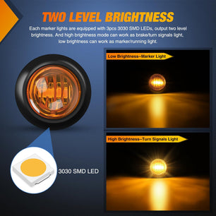 3/4” Amber Round LED Marker Lights 3 Connectors (10 Pcs) Nilight