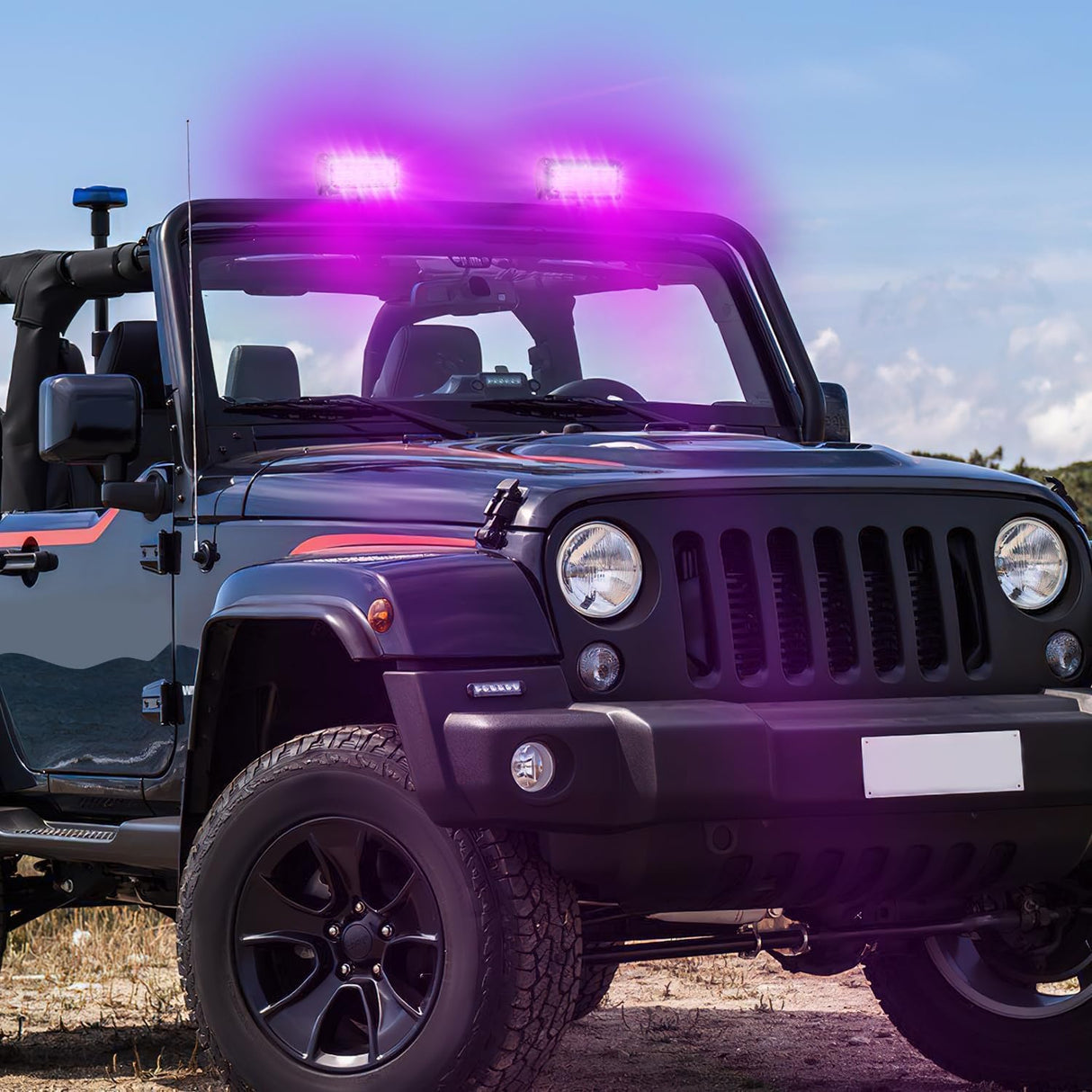 6.5 Inch LED Light Pods Purple Triple Row 2PCS 120W Flood Spot Combo Off Road Driving Decoration Neon Hunting Lighting for UTV Pick-up Van Boat Tractor