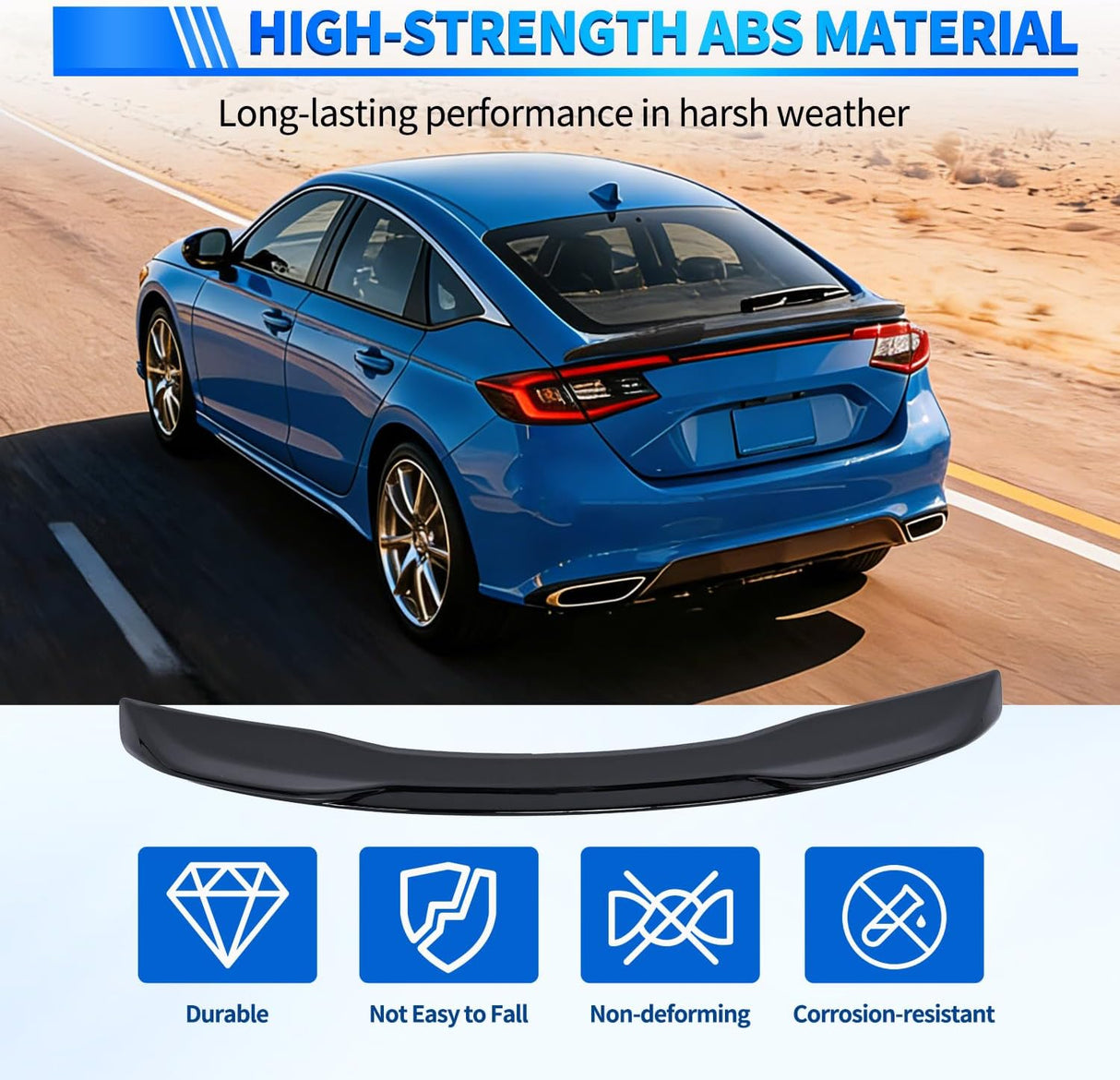 Spoiler Fit for Honda Civic Sedan 2022 2023 2024 2025 22 23 24 25 Spoilers for Cars Rear Spoiler Wing ABS Sporty Appearance Rear Trunk Lip Accessories No-Drill Installation, Glossy Black