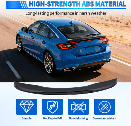 Spoiler Fit for Honda Civic Sedan 2022 2023 2024 2025 22 23 24 25 Spoilers for Cars Rear Spoiler Wing ABS Sporty Appearance Rear Trunk Lip Accessories No-Drill Installation, Glossy Black