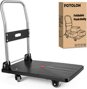 Foldable Platform Cart 220 lbs Push Dolly with 3 Inch PU Wheels PP Deck Flatbed Cart for Home Garage Office Use Black