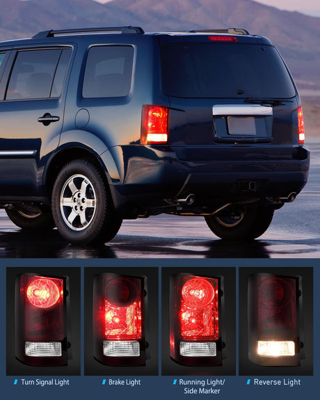 Taillight Assembly Compatible with 2009 2010 2011 2012 2013 2014 2015 Honda Pilot Smoked Red Tail Lights Rear Lamp Replacement OE Style Driver and Passenger Side w/Bulbs