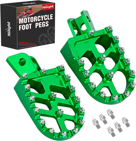 Motorcycle Foot Pegs Dirt Bike Footpegs Fit for Kawasaki KLX110 2002-2023 KLX110L 2010-2023 KX60 1998-2003 CNC Foot Pegs for Motorcycles Heavy Duty Aluminum Alloy Foot Rests, Green