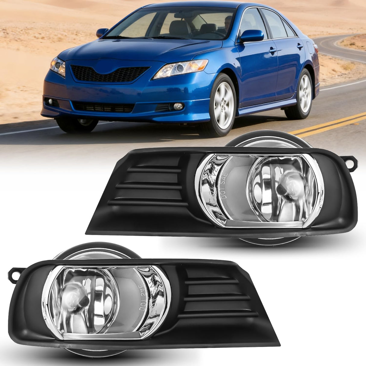Fog Light Assembly Fog Lights Assembly Compatible with 2007 2008 2009 Toyota Camry Clear Lens Driver and Passenger Side w/H11 12V 55W Bulbs