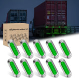 3.7 Inch Green Oval Side Marker Light, 4 LED IP68 Waterproof | Chrome Bezel DC 12-24V Surface Mount 10 Pack Marker & Clearance Light for Trucks Trailers Cars RVs Buses & Boats