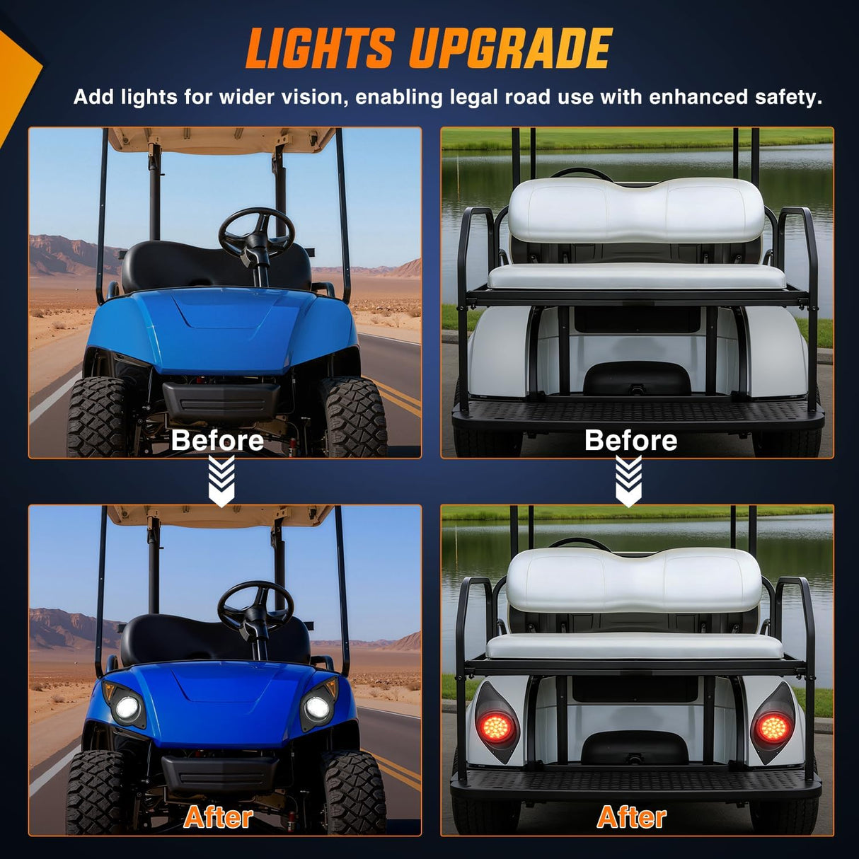 Golf Cart LED Light Kit 12V Stop Brake Turn Signal Yamaha Drive G29 | Headlight Taillight Horn Waterproof Plug and Play Complete Upgrade Kit for 2007-Up Yamaha Drive G29 Electric Carts