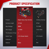 Wiring Harness Kit Nylon 14 AWG 2 Leads 12V 5Pin Rocker Switch Laser On Off Power Relay Blade Fuse for LED Light Bar Off Road Lights on Cars Jeep Boat Trucks
