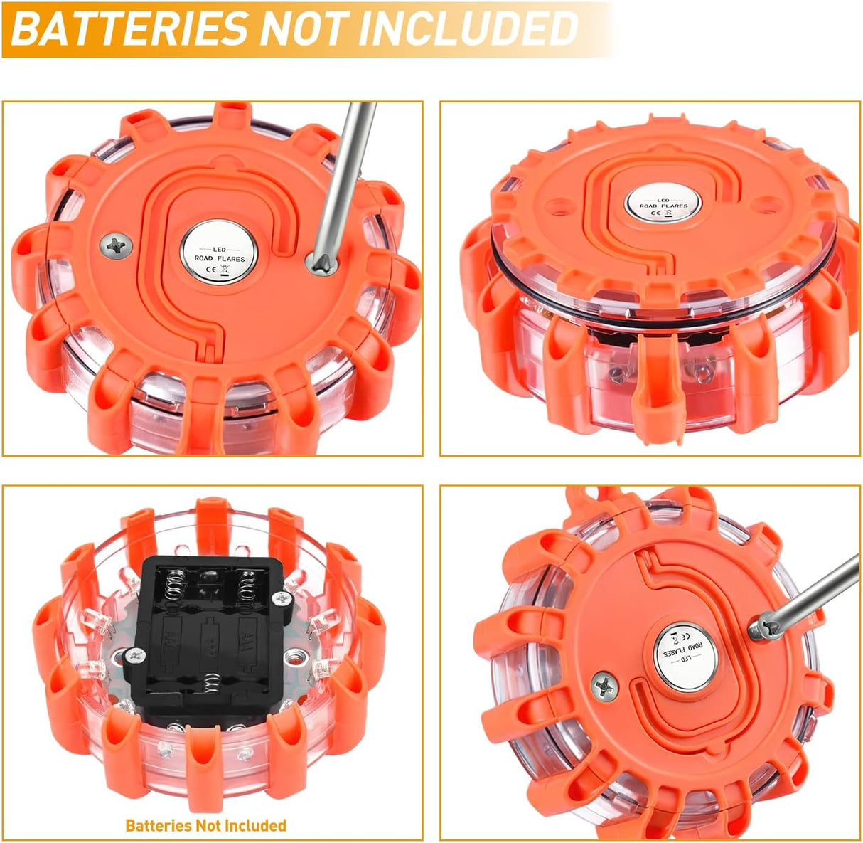 LED Road Flares Emergency Lights 3 Pack,9 Flash Models Roadside Emergency Lights for Vehicles with Magnetic Base & Hook,Premium Storage Bag(Batteries Not Included)