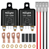 2PC 120A Starter Relay 4 Pin Split Relays Switch 12V Continuous SPST High Current 4 Terminal Car Starter Control w/Copper Wire Lugs for Automotive Car Truck Camper