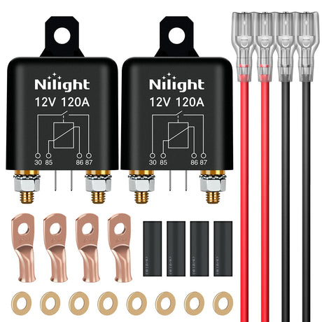 2PC 120A Starter Relay 4 Pin Split Relays Switch 12V Continuous SPST High Current 4 Terminal Car Starter Control w/Copper Wire Lugs for Automotive Car Truck Camper