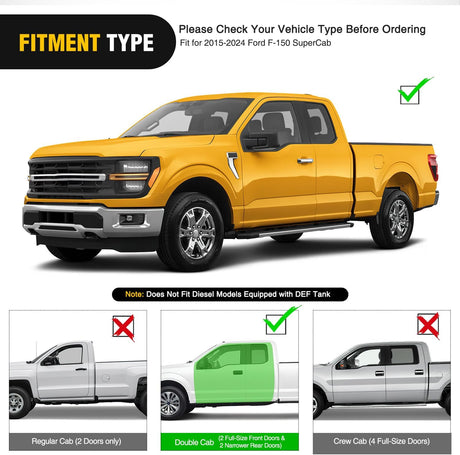 Running Boards for 2015-2025 Ford F150 Quad Cab 2 Full-Size Door & 2 Half-Size Door 6 Inch Side Step Nerf Bars Stainless Steel Silver