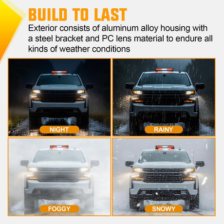 12LED Wireless Emergency Strobe Light Red White 14 Inch Magnetic Mount Mini Light Bar 12V Rooftop Powered Hazard Warning Flashing Lights for Car Truck Trailer Snow Plow Construction Vehicles