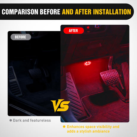 Wireless Magnetic RGB LED Interior Lights, 4 PCS 7 Colors USB Rechargeable Universal Mini Sticky Footwell Ambient Atmosphere Reading Lamp with Touch Sensor, Portable Night Lighting for Car