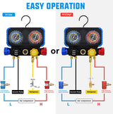 A/C Manifold Gauge Set Fits for R1234yf R134a R404A 4-Way Auto HVAC Diagnostic Gauges Refrigerant Recharge kit with Adjustable Couplers 5FT Hoses R1234yf Universal Can Tap