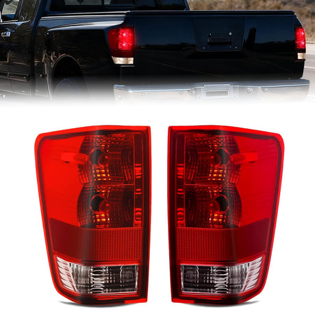 Taillight Assembly Compatible with 2004 2005 2006 2007 2008 2009 2010 2011 2012 2013 2014 2015 Nissan Titan Tail Light OE Style Rear Lamp Replacement Driver and Passenger Side Red Lens