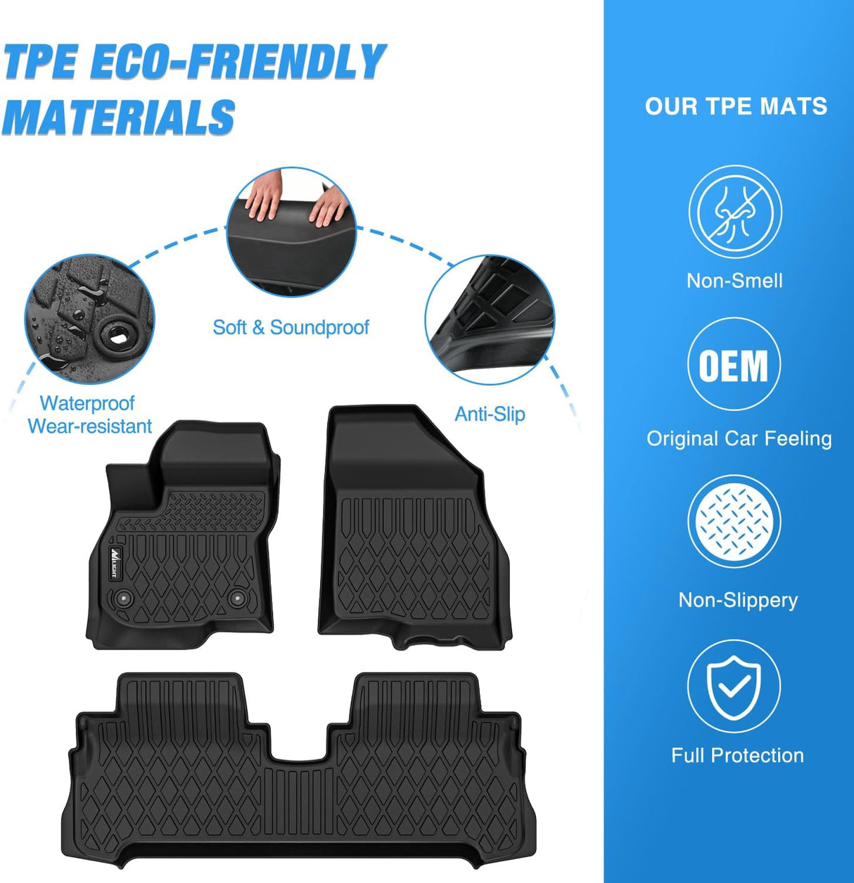 TPE Floor Mats for Chevy Bolt EV 2017 2018 2019 2020 2021 2022 2023, All Weather Custom Fit Heavy Duty Floor Liners