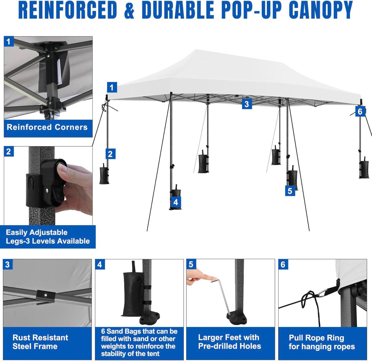 10x20 Pop Up Canopy Tent with Sidewalls Instant Outdoor Canopy, Waterproof & UV Protection, Easy Setup Adjustable Height Heavy Duty Shelter Gazebo Tent for Patio Backyard Party Events, White