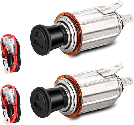 2 Pack Cigarette Lighter 12V DC Car Replacement Socket with Terminals Wires Built-in Fuse auto Cigarette Lighter Adapter Push Button car Accessory Replacement Plug for Car Truck RV UTV Boat