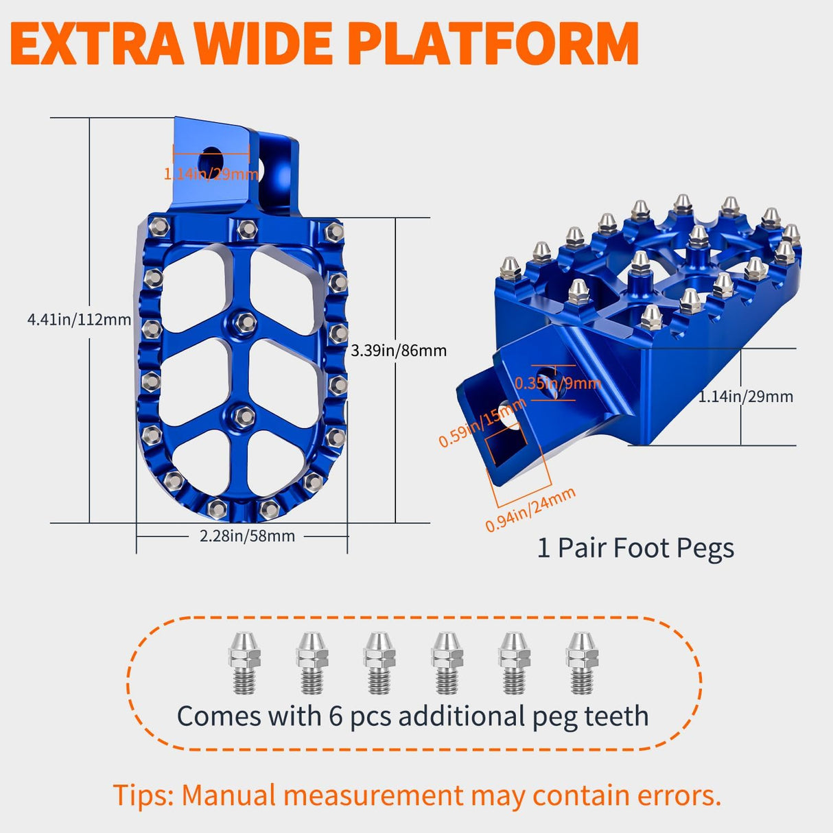Motorcycle Foot Pegs Dirt Bike Footpegs Fit for Yamaha PW50 1981-2021 PW80 1983-2006 Y-ZINGER 1985-2001 TW200 1987-2021 CNC Foot Pegs for Motorcycles Heavy Duty Foot Rests Peg Pedal, Blue