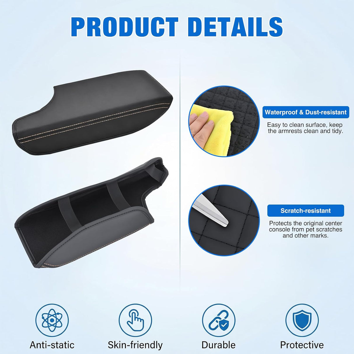 Center Console Cover for Subaru Crosstrek Impreza 2017-2023 Armrest | Premium Nappa Leather Armrest Cover for Car Waterproof Center Console Pad Protector Anti-Scratch Arm Rest Box Cover, Black