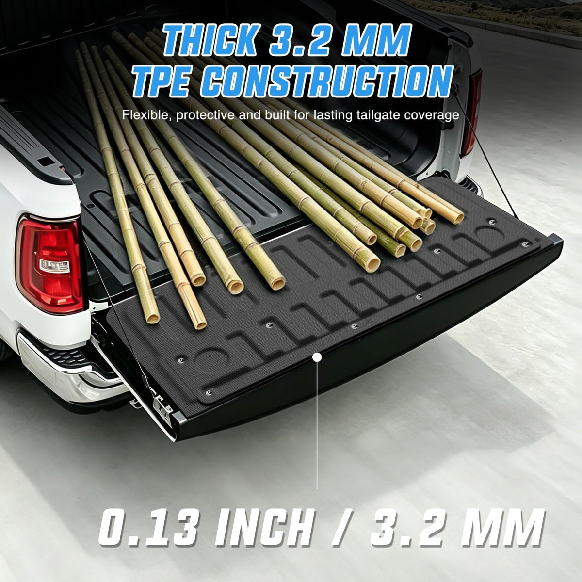 Tailgate Mat for Ram 1500 2019-2026 Standard Power Release Tailgate (Not Fit Classic Multifunction Full Power) All Weather TPE Anti Slip Truck Tailgate Protector Liner