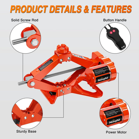 Electric Car Jack 3 Ton 6600LBS Floor Jack Kit Automatic 12V Electric Scissor Lift Jack Portable Repair Tool with Remote Control Double Jack Pads for Car Tire Change Replacement, Orange Red