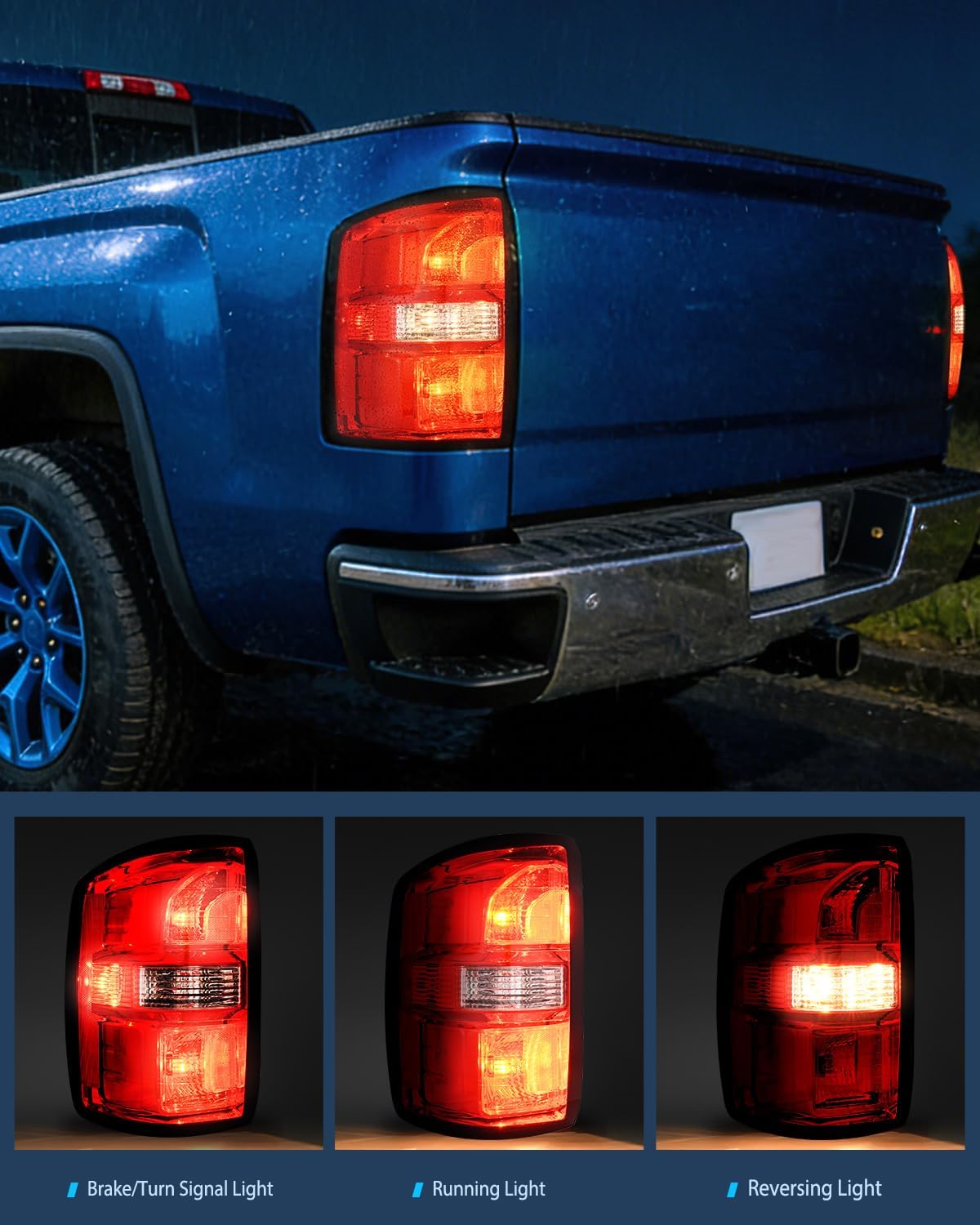 Taillight Assembly Compatible with 2014 2015 GMC Sierra 1500 | 2015 GMC Sierra 2500HD 3500HD Tail Light OE Style Rear Lamp Replacement Driver Side