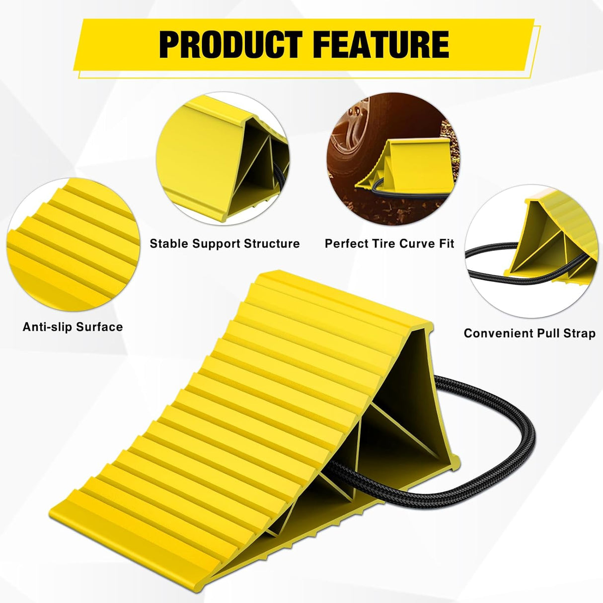 Wheel Chocks, Heavy Duty Wheel Stopper for Car, Truck, RV, Trailer, Caravan, Motorcycle, 8.7 Inch x 4.8 Inch x 4.2 Inch, 2-Pack(Yellow)