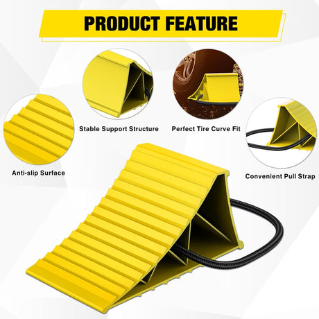 Wheel Chocks, Heavy Duty Wheel Stopper for Car, Truck, RV, Trailer, Caravan, Motorcycle, 8.7 Inch x 4.8 Inch x 4.2 Inch, 2-Pack(Yellow)