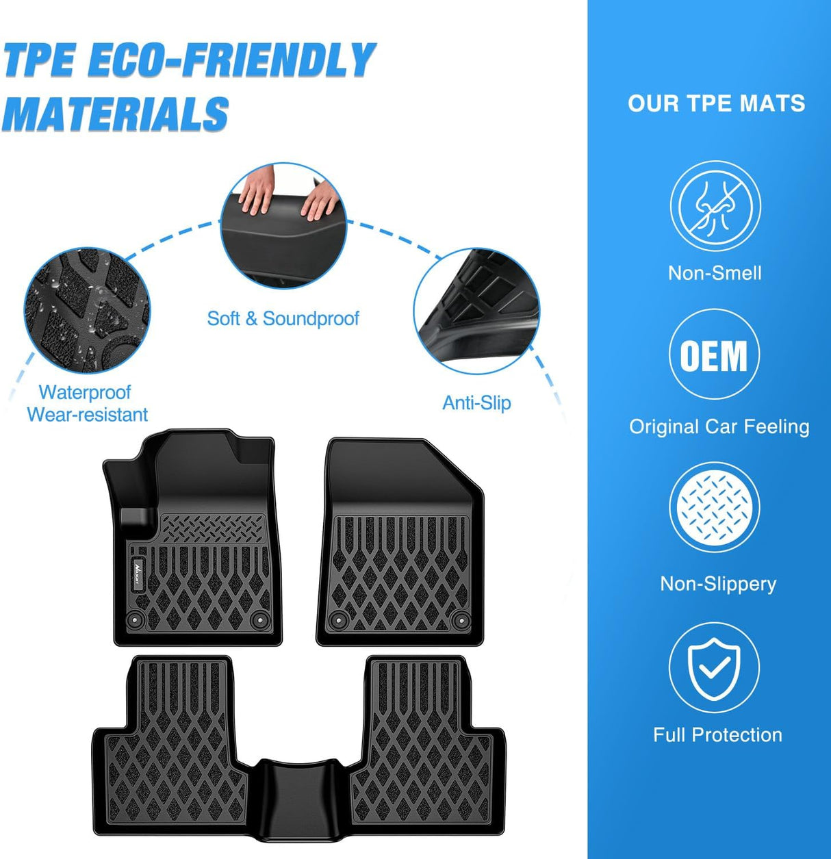 TPE Floor Mats for Jeep Cherokee 2015 2016 2017 2018 2019 2020 2021 2022 2023 All Weather Custom Fit Heavy Duty Floor Liners