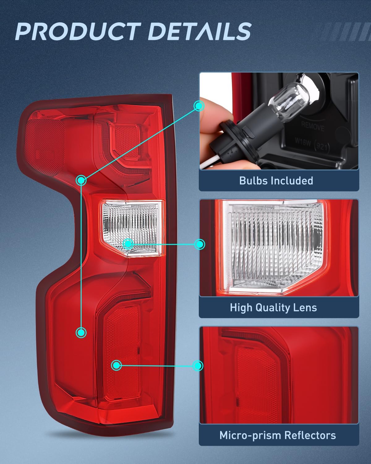 Taillight Assembly for 2019 2020 2021 2022 2023 Chevy Silverado1500 | 2020 2021 2022 2023 Silverado 2500HD 3500HD LED Tail Light Rear Lamp Replacement Driver and Passenger Side