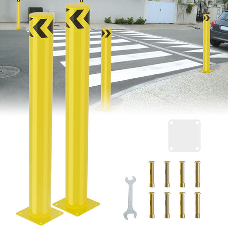 Safety Bollard, 42 inches Height Steel Bollard Post High High Visibility, 2 Pack