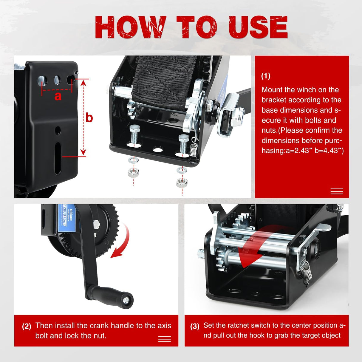 Boat Trailer Winch 3500 Lbs Hand Crank Winch Heavy Duty Boat Winches with 33Ft Strap Rope Hook Two Way Ratchet 4:1 8:1 Gear Portable Marine Manual Winch for Trailers Boat RV ATV Jet Ski Towing