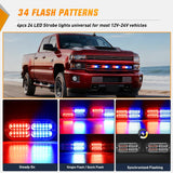 4PCS 24LED Emergency Strobe lights 12V 24V Red Blue Surface Mount Grille Hazard Safety Warning Light Sync Feature Side Flashing Marker Flash for Car Truck Campers