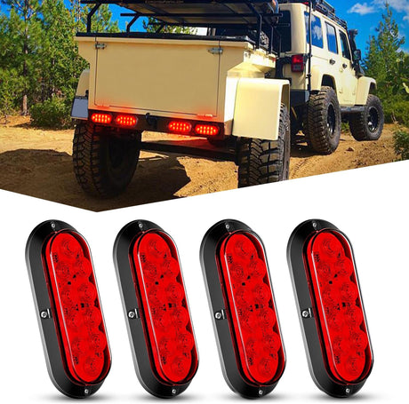 6 Inch Oval Red LED Trailer Tail Light 4PCS 10LEDs Waterproof Stop Brake Turn Surface Mount Trailers Lights for Truck RV Boat Bus Lorry Camper Van Caravan