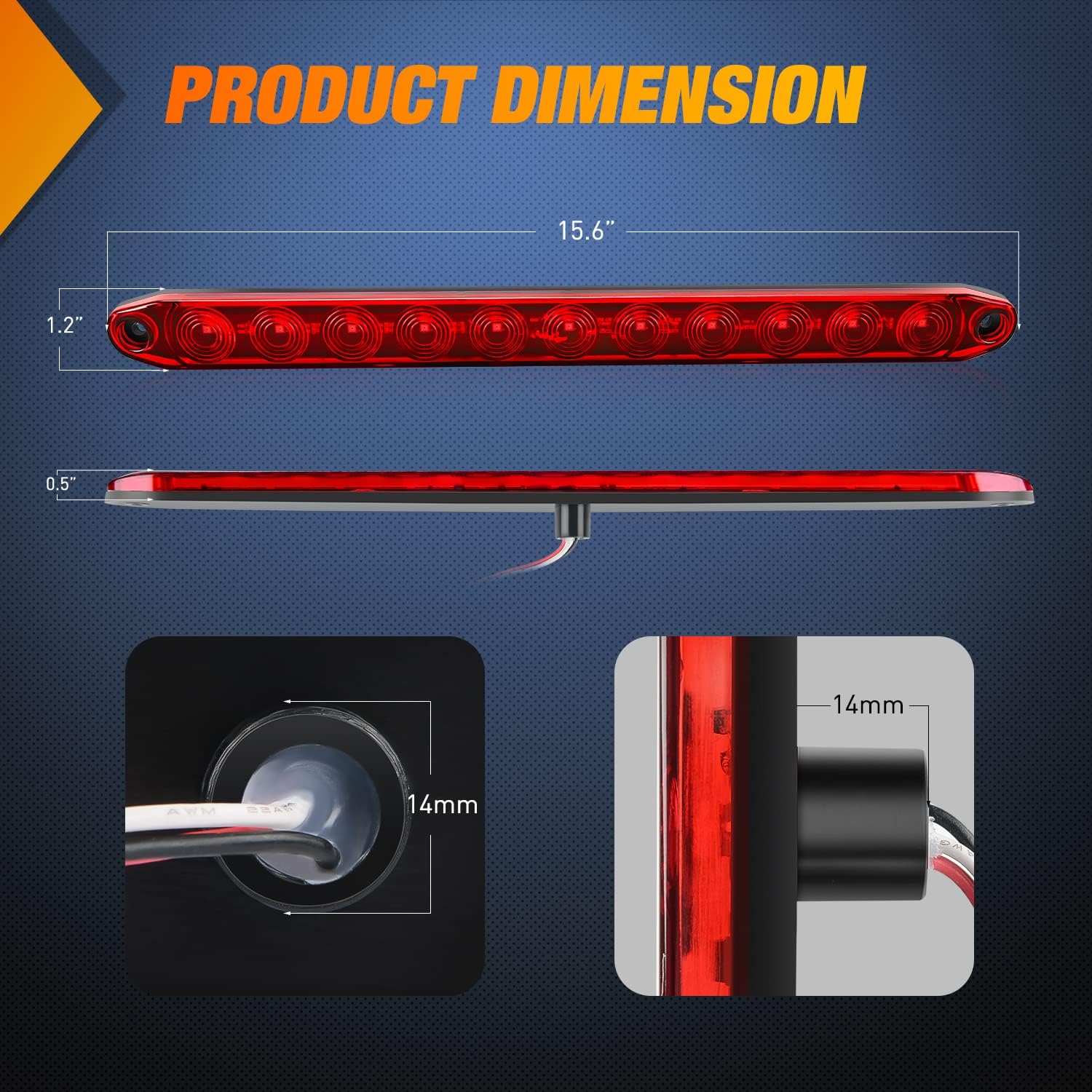 LED Trailer Light Kit Square Stop Turn Tail Light Red Amber Side Marker Light Third Brake ID Light Bar Nilight