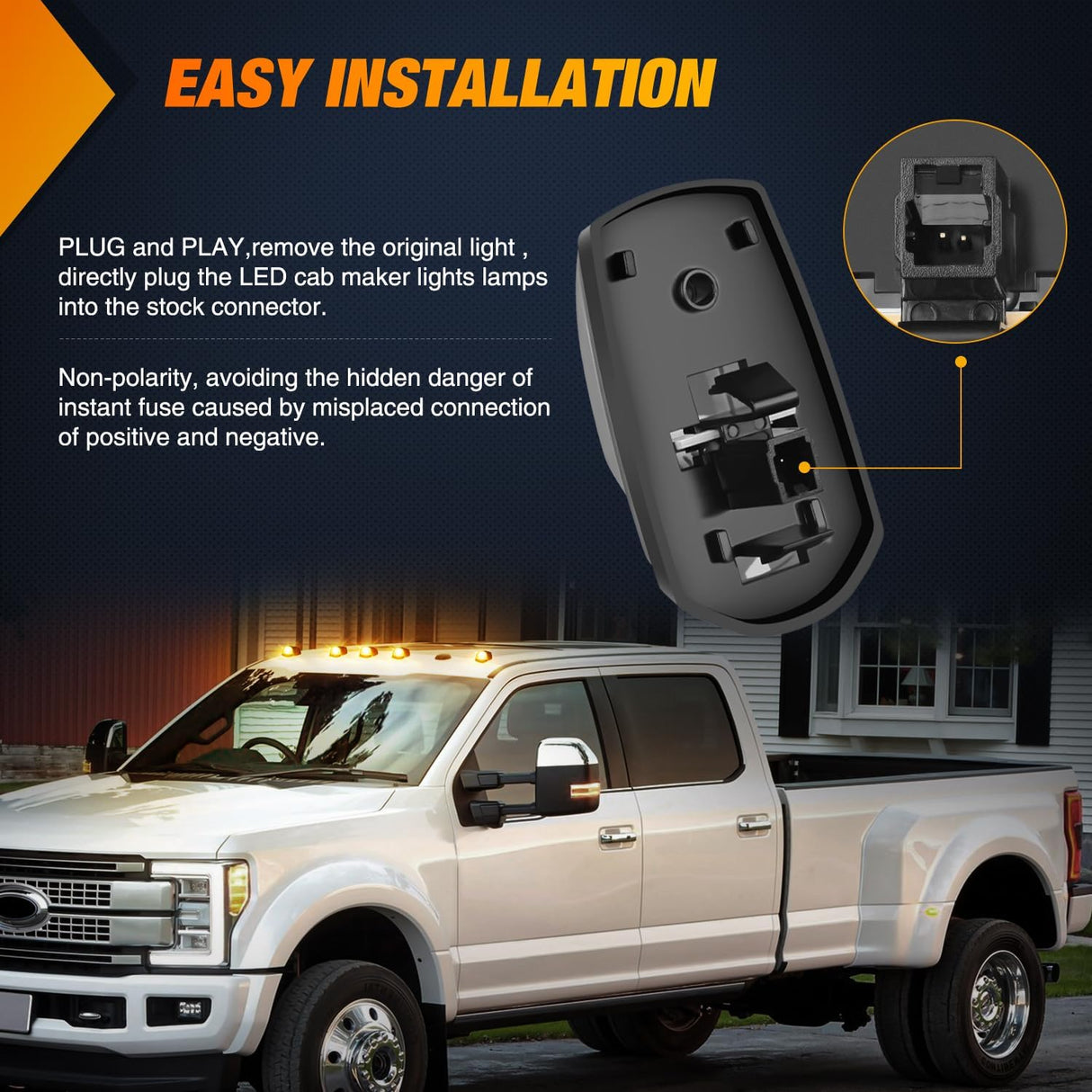 LED Cab Marker Lights Roof Running Light 5 PCS 9 LED Smoke Lens Amber Cab Clearance Light Compatible with 2017 2018 2019 2020 2021 Ford F250 F350 F450 F550 Super Duty Pickup Trucks