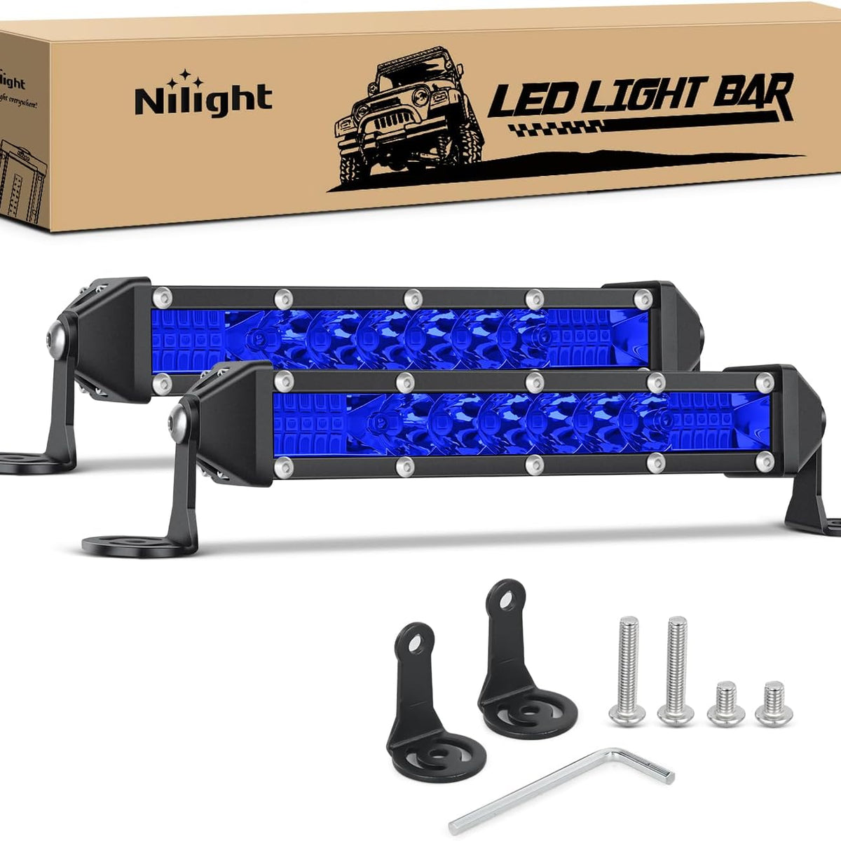 Slim LED Light Bar 2Pcs 7 Inch 16LED Single Row Spot Flood Combo Blue ...