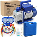 AC Vacuum Pump and Gauge Set, 3.5 CFM 1/4 HP 110V Single Stage HVAC Vacuum Pumps & Manifold Gauge Set Kit for R22 R404a R134a R410a, for Auto Air Conditioning Servicing Refrigerant Recharging