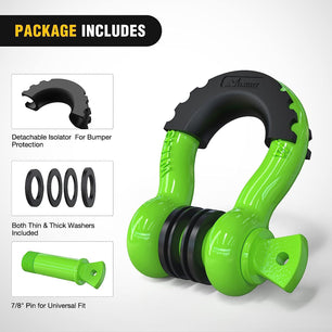 3/4 inch D-Ring Shackle Green (Pair) Nilight