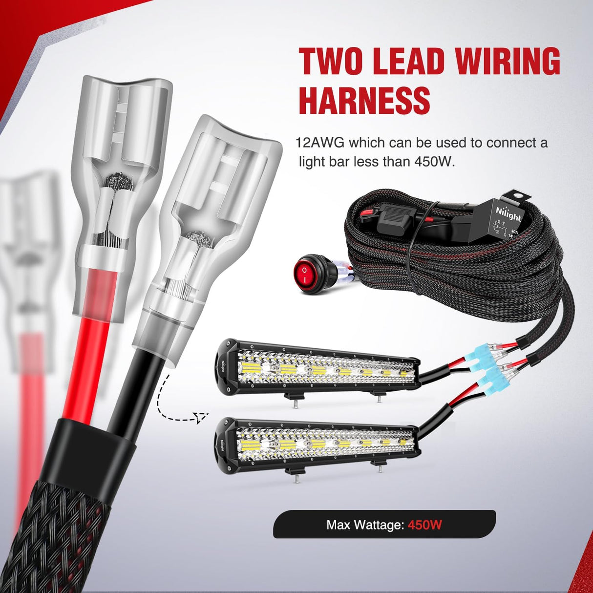 Wiring Harness Kit Nylon 12 AWG 2 Leads 12 V On Off Switch Power Relay Blade Fuse for LED Light Bar Off Road Lights on Cars Jeep Boat Trucks
