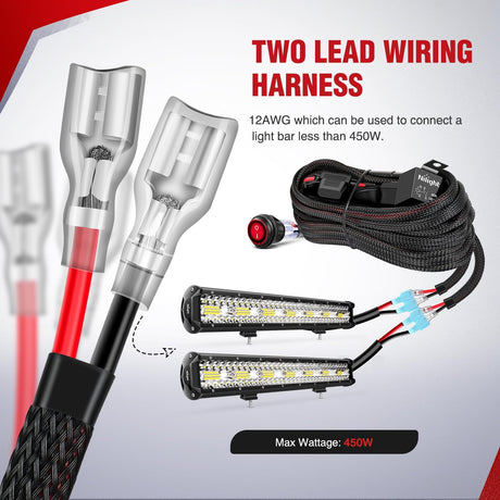Wiring Harness Kit Nylon 12 AWG 2 Leads 12 V On Off Switch Power Relay Blade Fuse for LED Light Bar Off Road Lights on Cars Jeep Boat Trucks