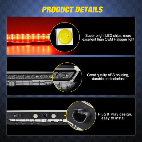 Third Brake Light Tail High Mount 3rd Stop Lights Smoked Lens Compatible with Toyota Scion tC 2011 2012 2013 2014 2015 2016 Van SUV Rear Center Cab Lamp