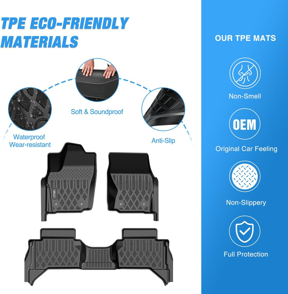 TPE Floor Mats for Toyota Tacoma 2024 2025 2026 Double Cab (Not for Hybrid) All Weather Custom Fit Heavy Duty Floor Liners