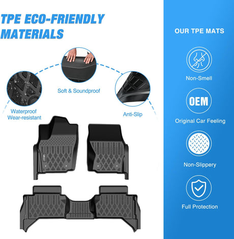 TPE Floor Mats for Toyota Tacoma 2024 2025 2026 Double Cab (Not for Hybrid) All Weather Custom Fit Heavy Duty Floor Liners
