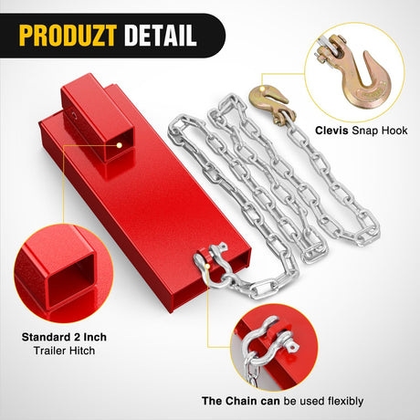 Forklift Trailer Hitch Attachment Fits 2 Inch Receiver Clamp on Pallet Fork Trailer Towing Adapter with Safety Chain & Hook Red